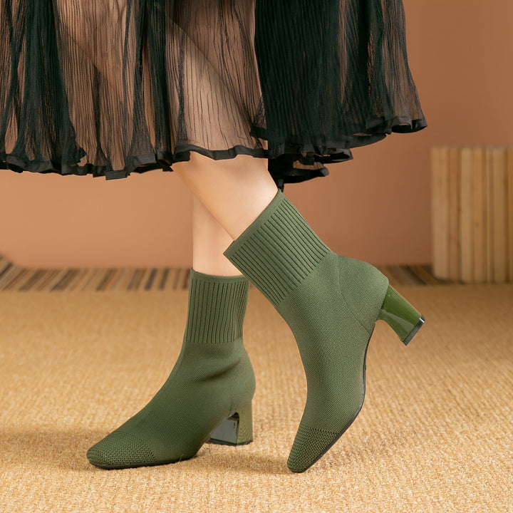 Carina | Damen Strick Ankle Boots mit Blockabsatz - Navy - Image 7