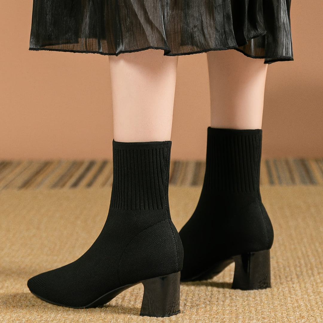 Carina | Damen Strick Ankle Boots mit Blockabsatz - Navy - Image 8