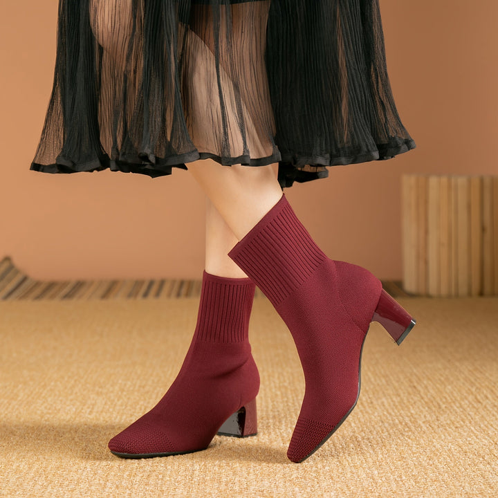 Carina | Damen Strick Ankle Boots mit Blockabsatz - Navy - Image 9