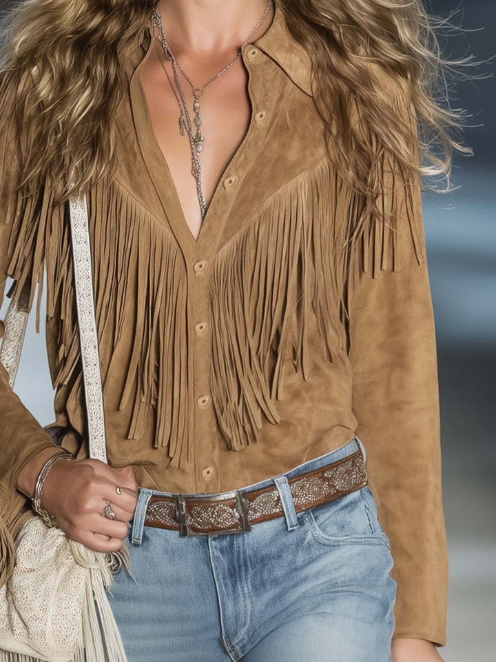 Carlotta | Damen Western Hemd mit Fransen - Brown - Image 5