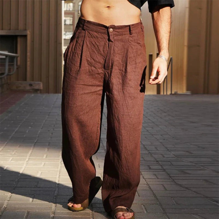 Casimir | Herren Weite Hose Falten Entspannte Passform - Brown - Image 1