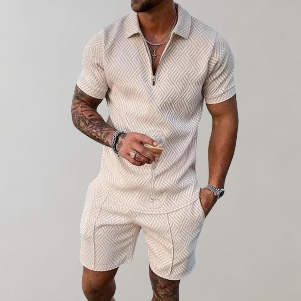 Caspian | Herren Texturiert Polo Shorts Set - Black - Image 3