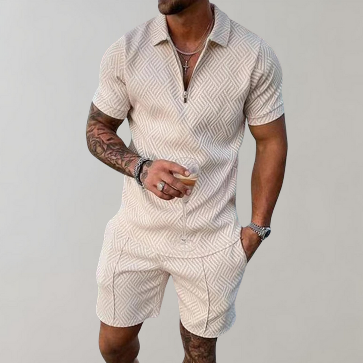 Caspian | Herren Texturiert Polo Shorts Set - Black - Image 3