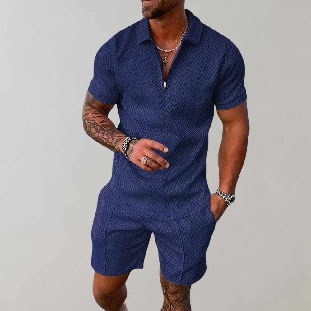 Caspian | Herren Texturiert Polo Shorts Set - Black - Image 4