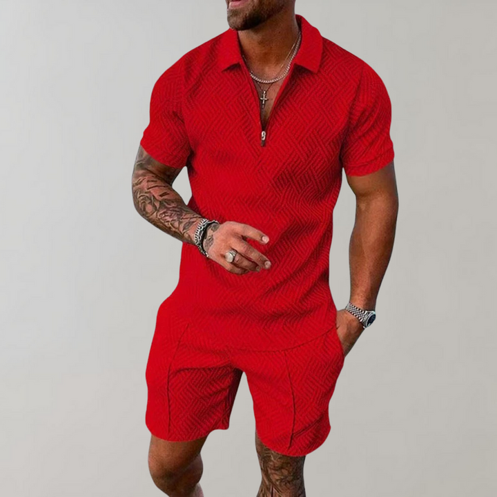 Caspian | Herren Texturiert Polo Shorts Set - Black - Image 5