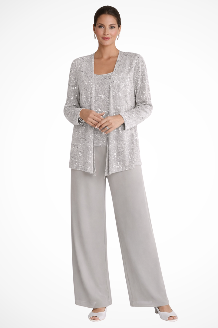 Cassiopeia | Damen Pailletten Anzug Set - Silver - Image 1