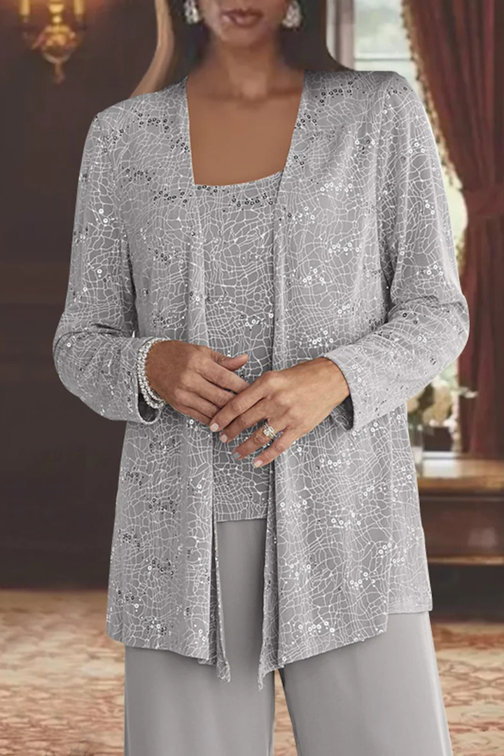 Cassiopeia | Damen Pailletten Anzug Set - Silver - Image 3