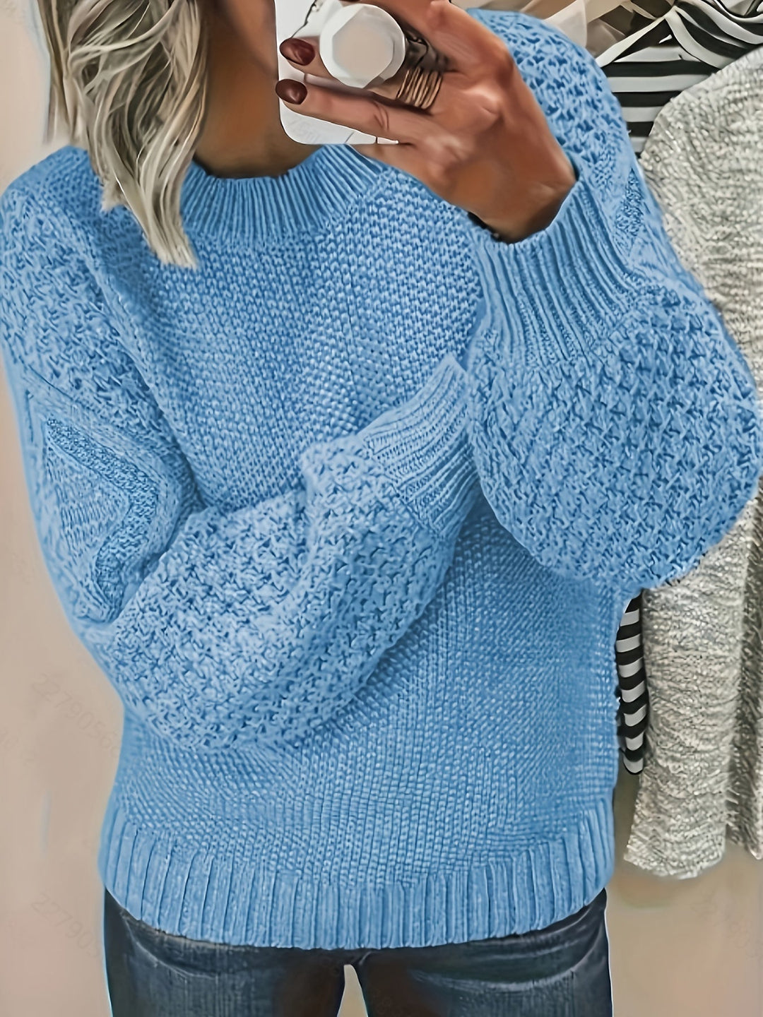 Wibrun | Damen Oversize Strickpullover Herbst Winter - Light Pink - Image 7
