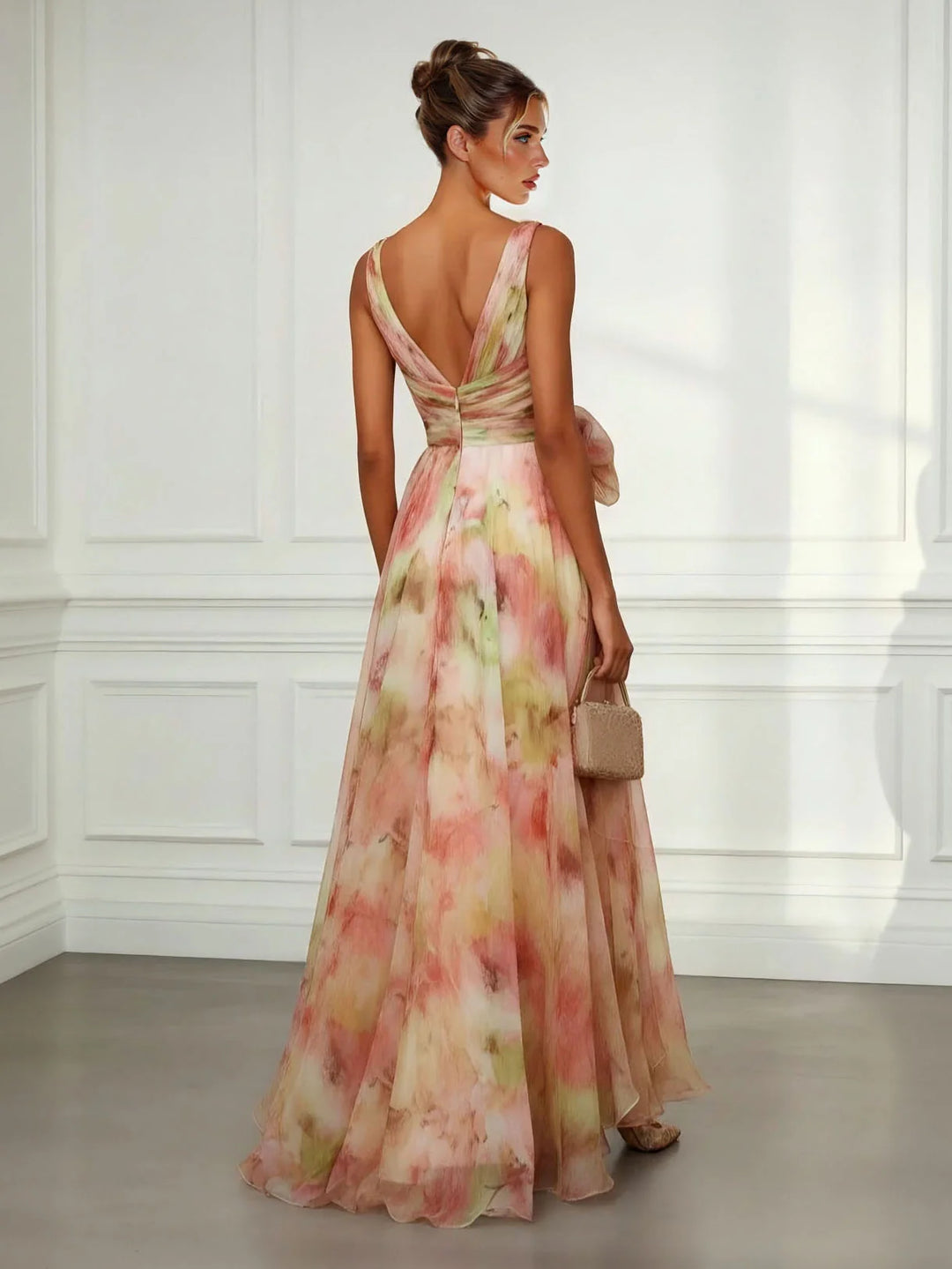 Celeste | Damen Florales Maxikleid V-Ausschnitt Bindegürtel - Floral - Image 2