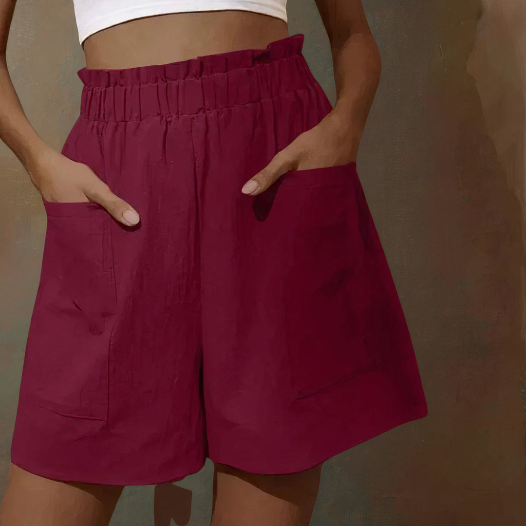 Celinde | Damen Paperbag Shorts High Waist mit Taschen - Burgundy - Image 1