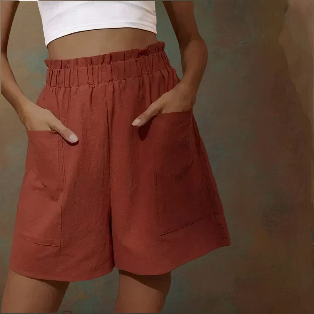 Celinde | Damen Paperbag Shorts High Waist mit Taschen - Burgundy - Image 5