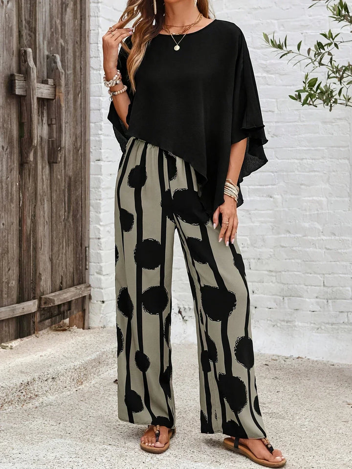 Dina | Damen Set Oversized Top und Weithose Gepunktet