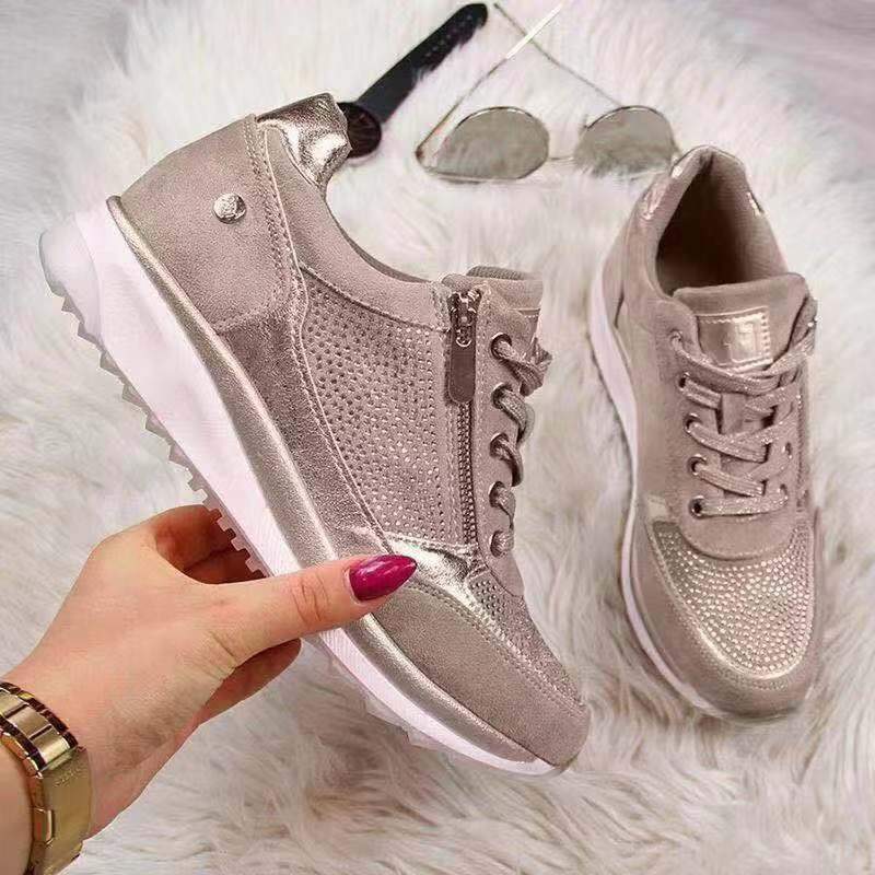 Glamina | Damen Sneaker Strass Reißverschluss Plateau Freizeitschuh