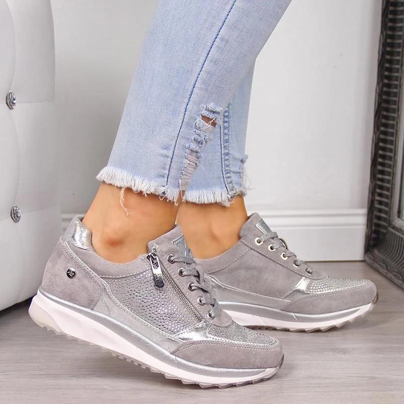 Glamina | Damen Sneaker Strass Reißverschluss Plateau Freizeitschuh