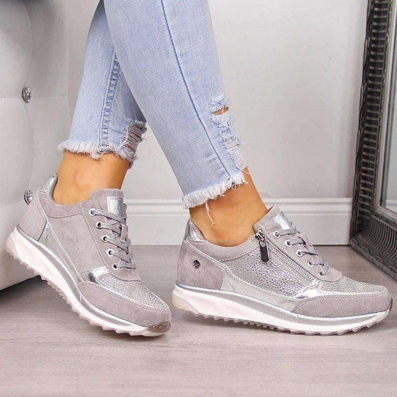 Glamina | Damen Sneaker Strass Reißverschluss Plateau Freizeitschuh