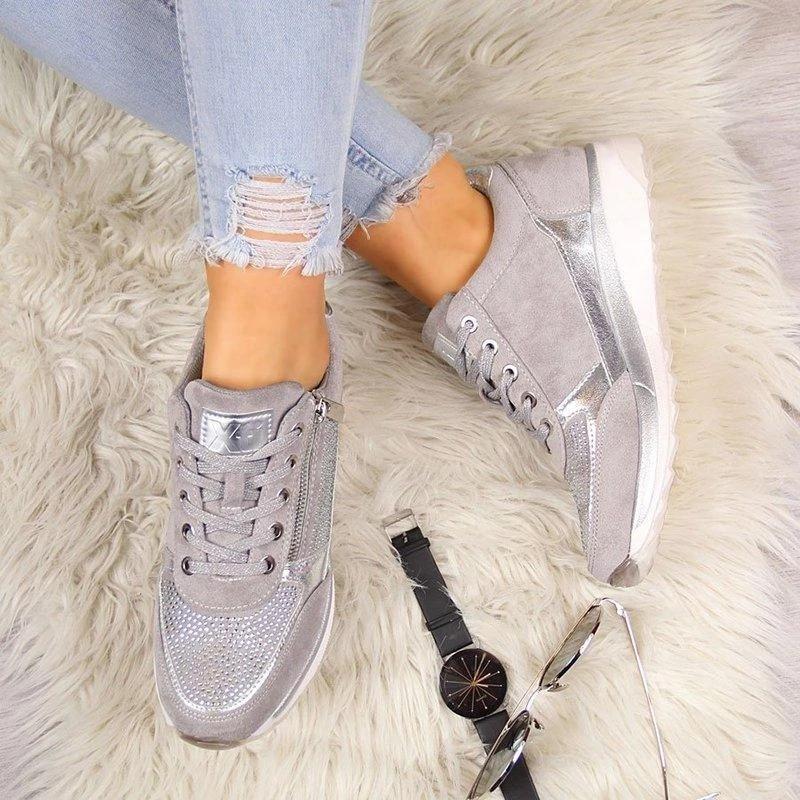Glamina | Damen Sneaker Strass Reißverschluss Plateau Freizeitschuh