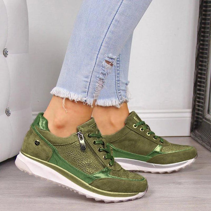 Glamina | Damen Sneaker Strass Reißverschluss Plateau Freizeitschuh