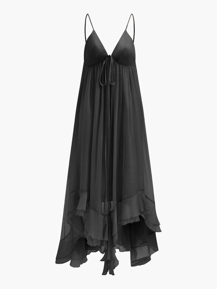 Seraphina | Damen Chiffon Maxikleid mit Umhang, Rüschen festlich