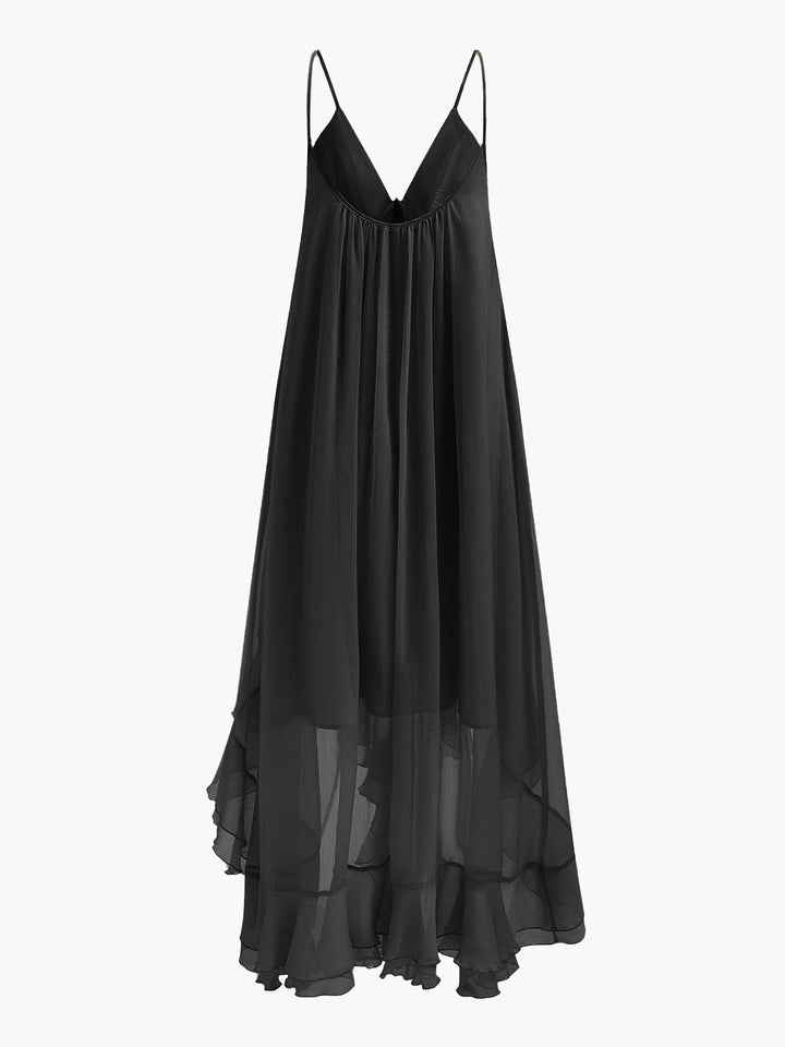 Seraphina | Damen Chiffon Maxikleid mit Umhang, Rüschen festlich