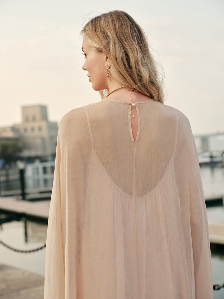 Seraphina | Damen Chiffon Maxikleid mit Umhang, Rüschen festlich