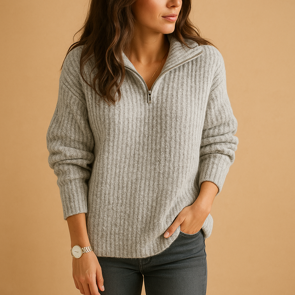 Svanhilde | Damen Halbzip-Strickpullover - Camel - Image 4