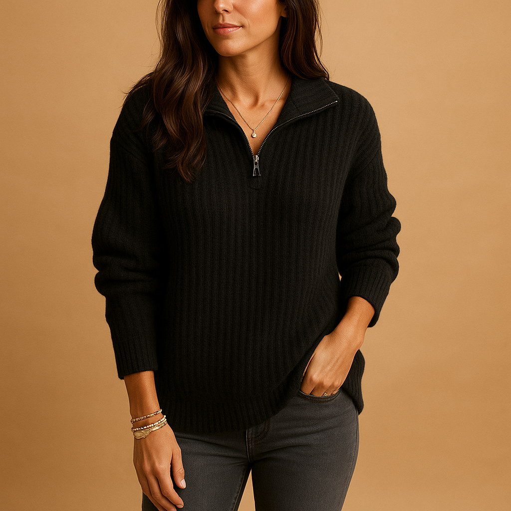 Svanhilde | Damen Halbzip-Strickpullover - Camel - Image 6