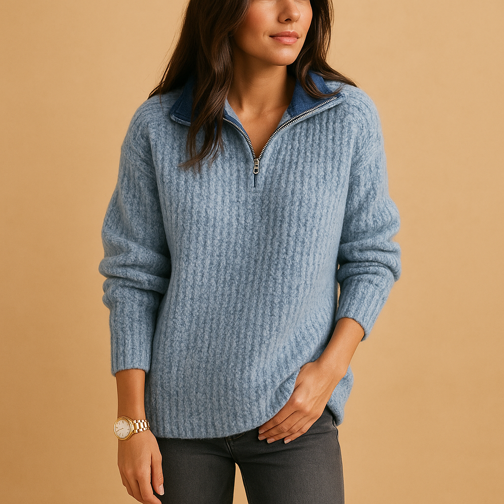 Svanhilde | Damen Halbzip-Strickpullover - Camel - Image 5