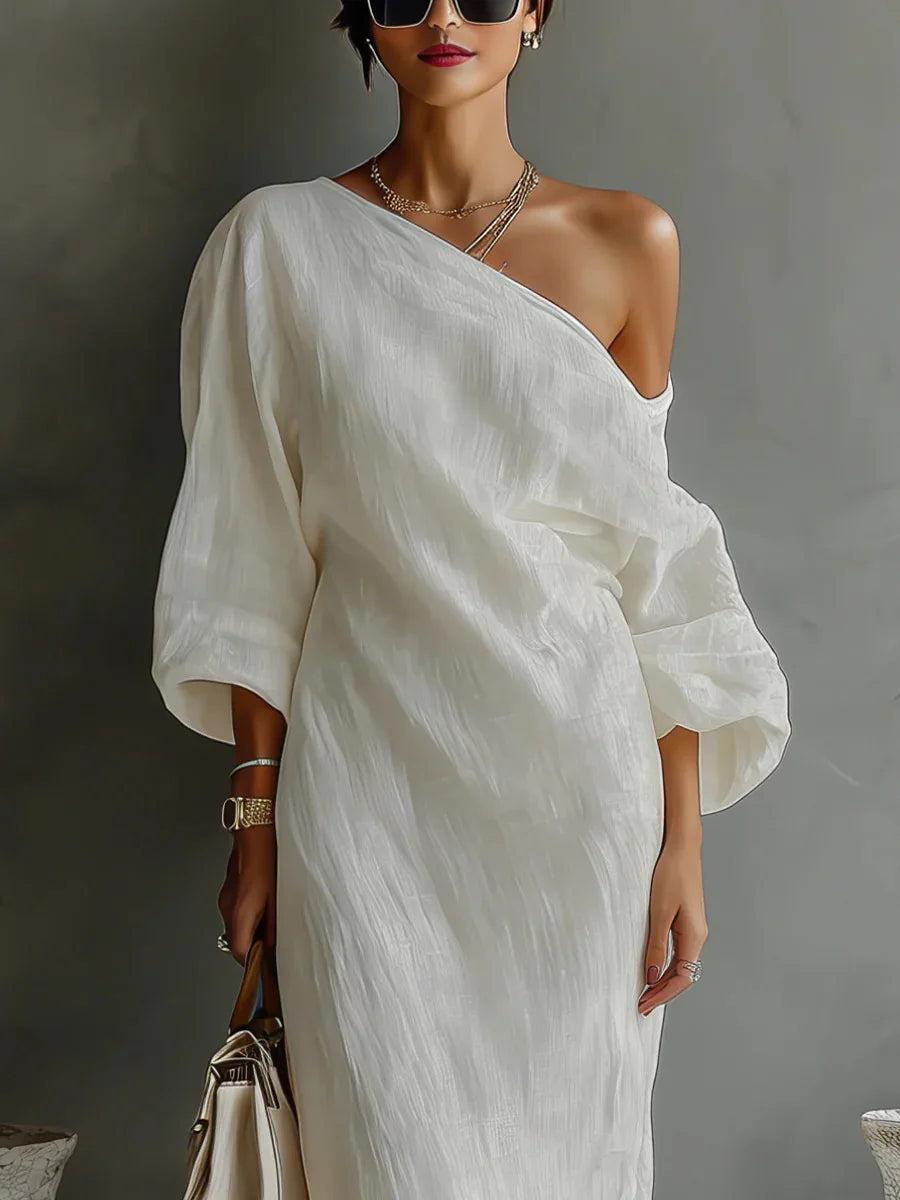 Clementine | Damen Asymmetrisches One-Shoulder Maxikleid - White - Image 2