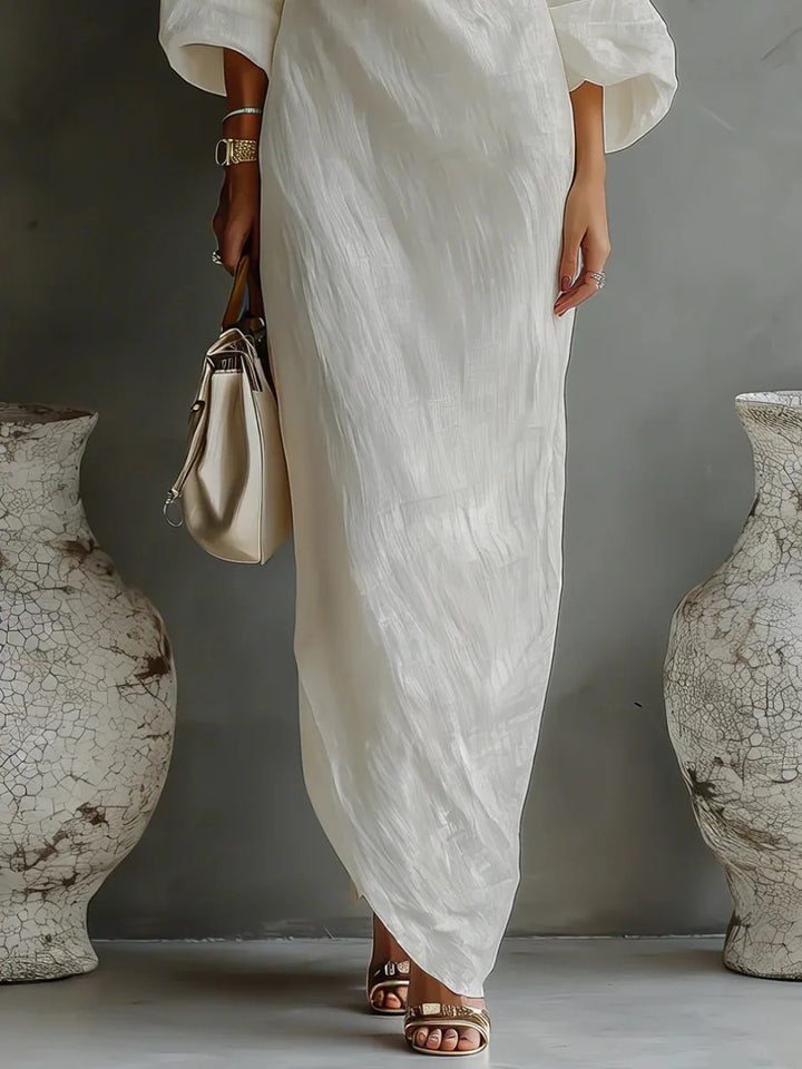 Clementine | Damen Asymmetrisches One-Shoulder Maxikleid - White - Image 4