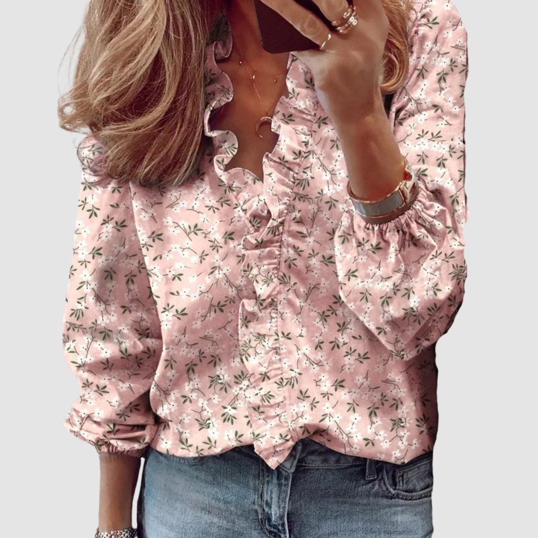Clementine | Damen Florale Rüschen Langarmbluse - Floral - Image 1