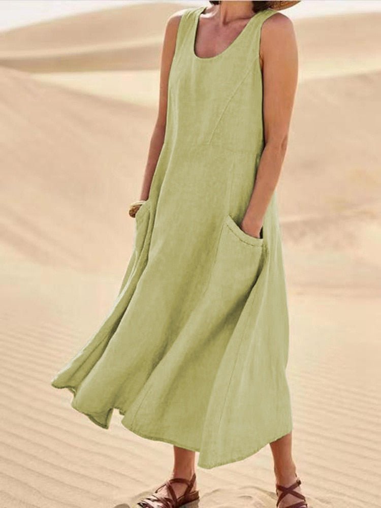 Lotte | Ärmelloses Maxikleid für Damen mit Taschen