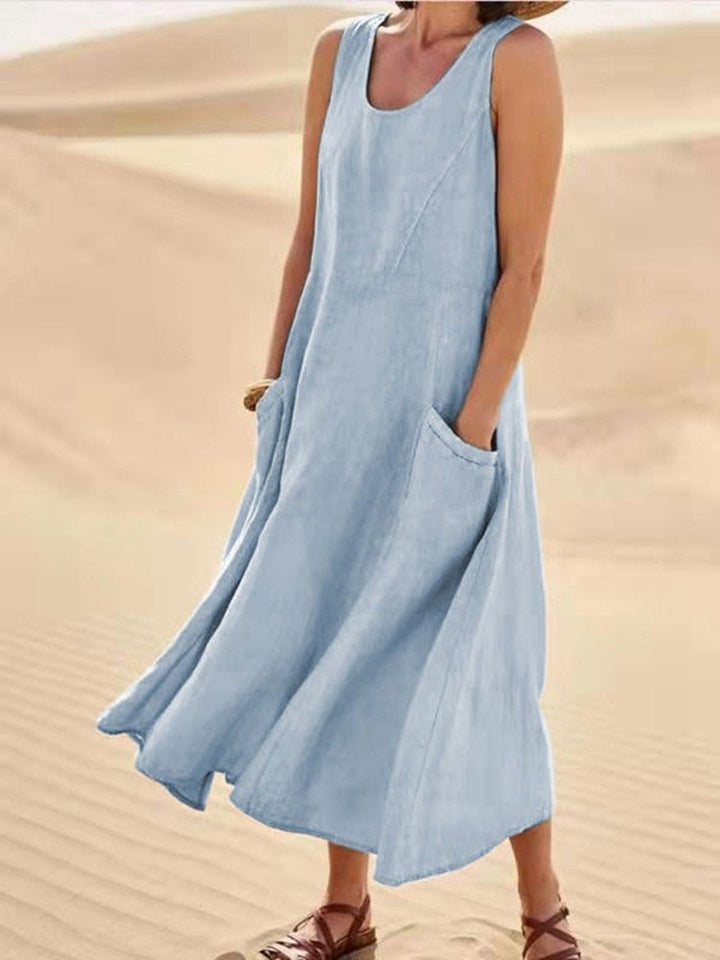 Lotte | Ärmelloses Maxikleid für Damen mit Taschen
