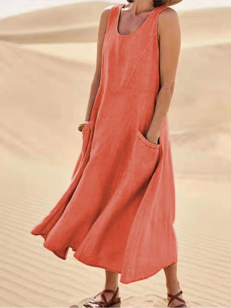 Lotte | Ärmelloses Maxikleid für Damen mit Taschen