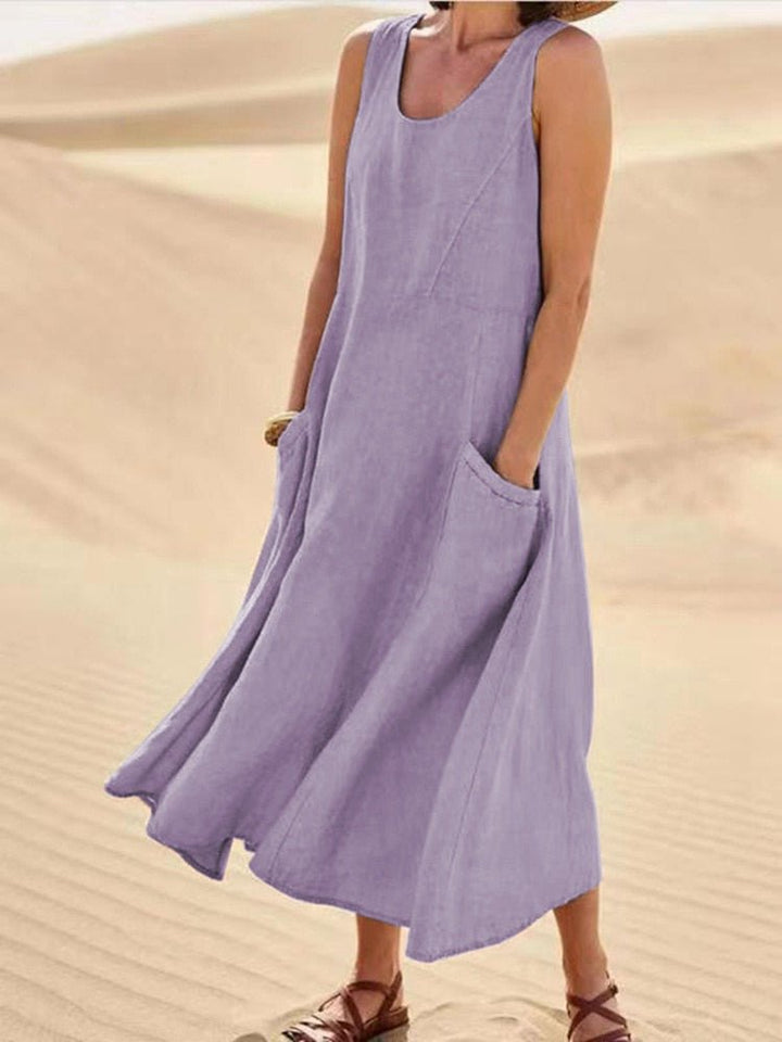 Lotte | Ärmelloses Maxikleid für Damen mit Taschen