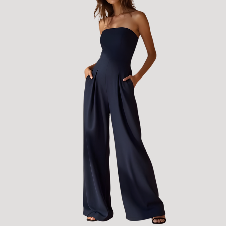 Cordelia | Damen Trägerloser Wide Leg Jumpsuit - Navy - Image 1