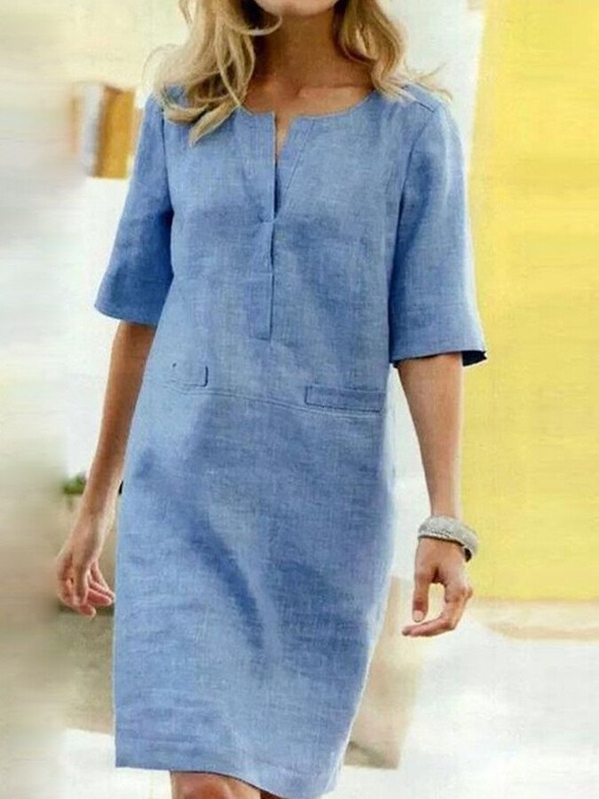 Cordelia | Damen V-Ausschnitt Kurzarm Kleid - Blue - Image 1
