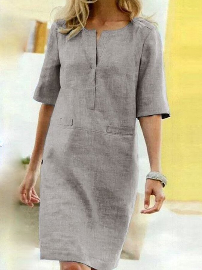 Cordelia | Damen V-Ausschnitt Kurzarm Kleid - Blue - Image 3