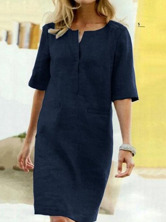 Cordelia | Damen V-Ausschnitt Kurzarm Kleid - Blue - Image 4