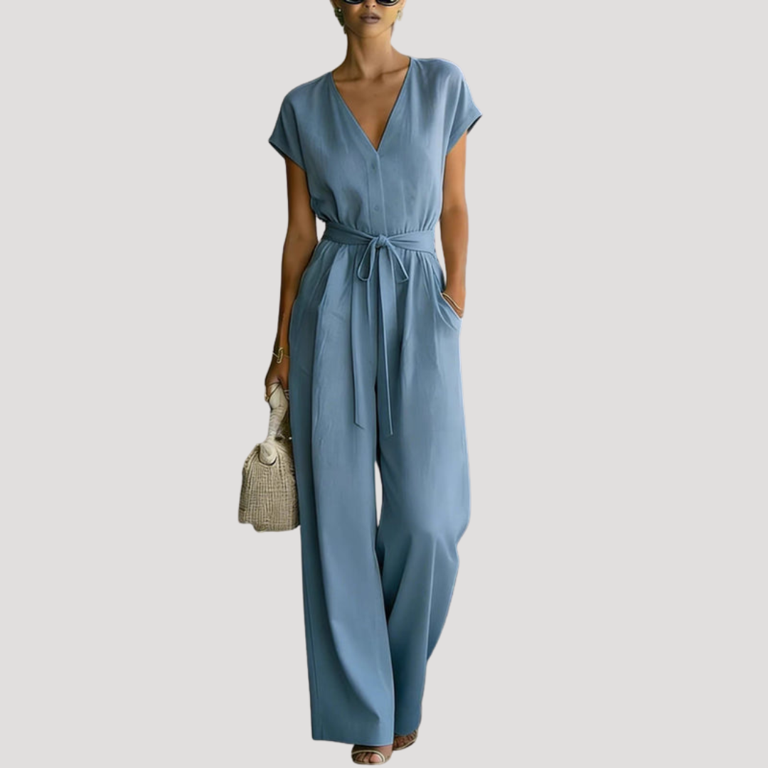 Cordova | Damen V-Ausschnitt Wide Leg Jumpsuit - White - Image 2