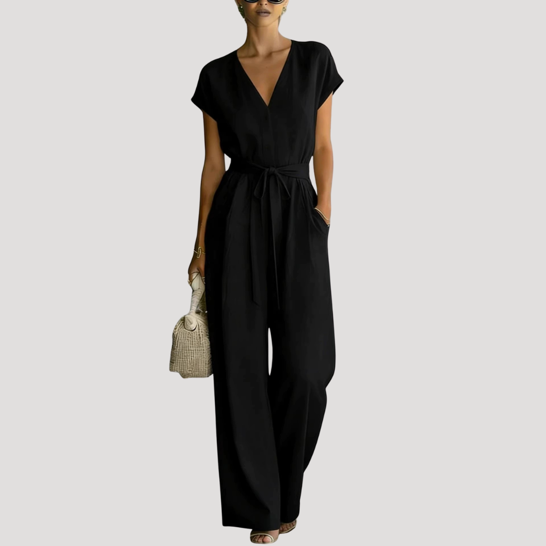 Cordova | Damen V-Ausschnitt Wide Leg Jumpsuit - White - Image 3
