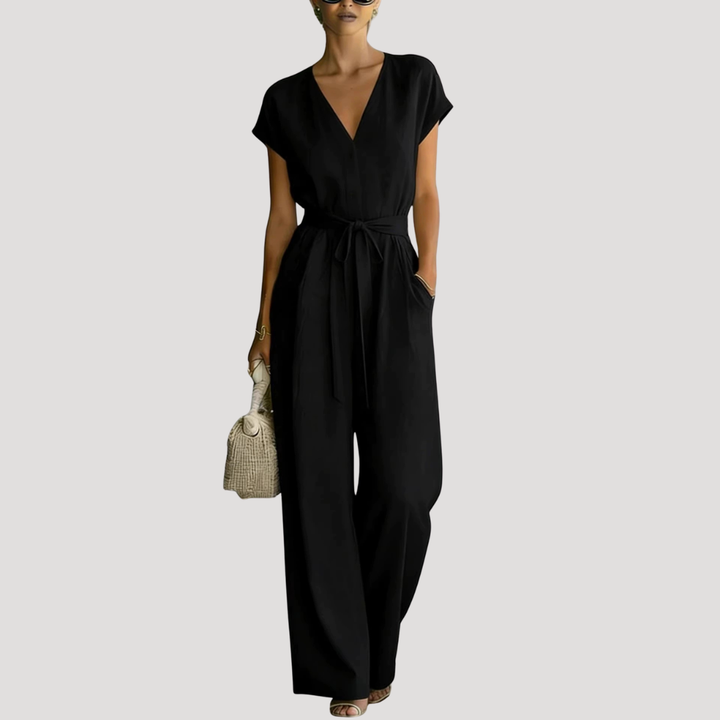 Cordova | Damen V-Ausschnitt Wide Leg Jumpsuit - White - Image 3