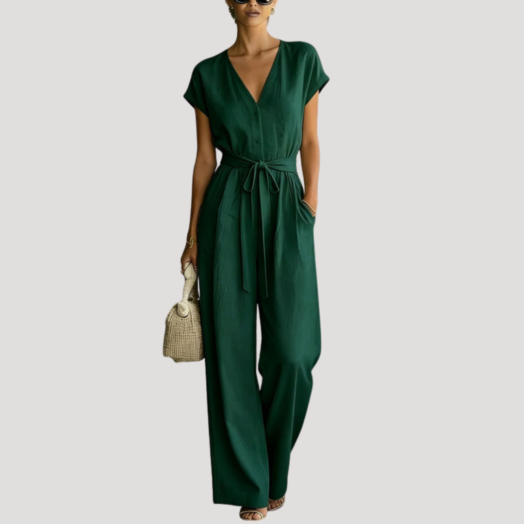 Cordova | Damen V-Ausschnitt Wide Leg Jumpsuit - White - Image 4