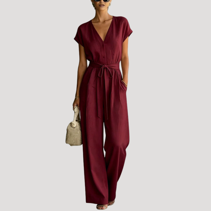 Cordova | Damen V-Ausschnitt Wide Leg Jumpsuit - White - Image 5