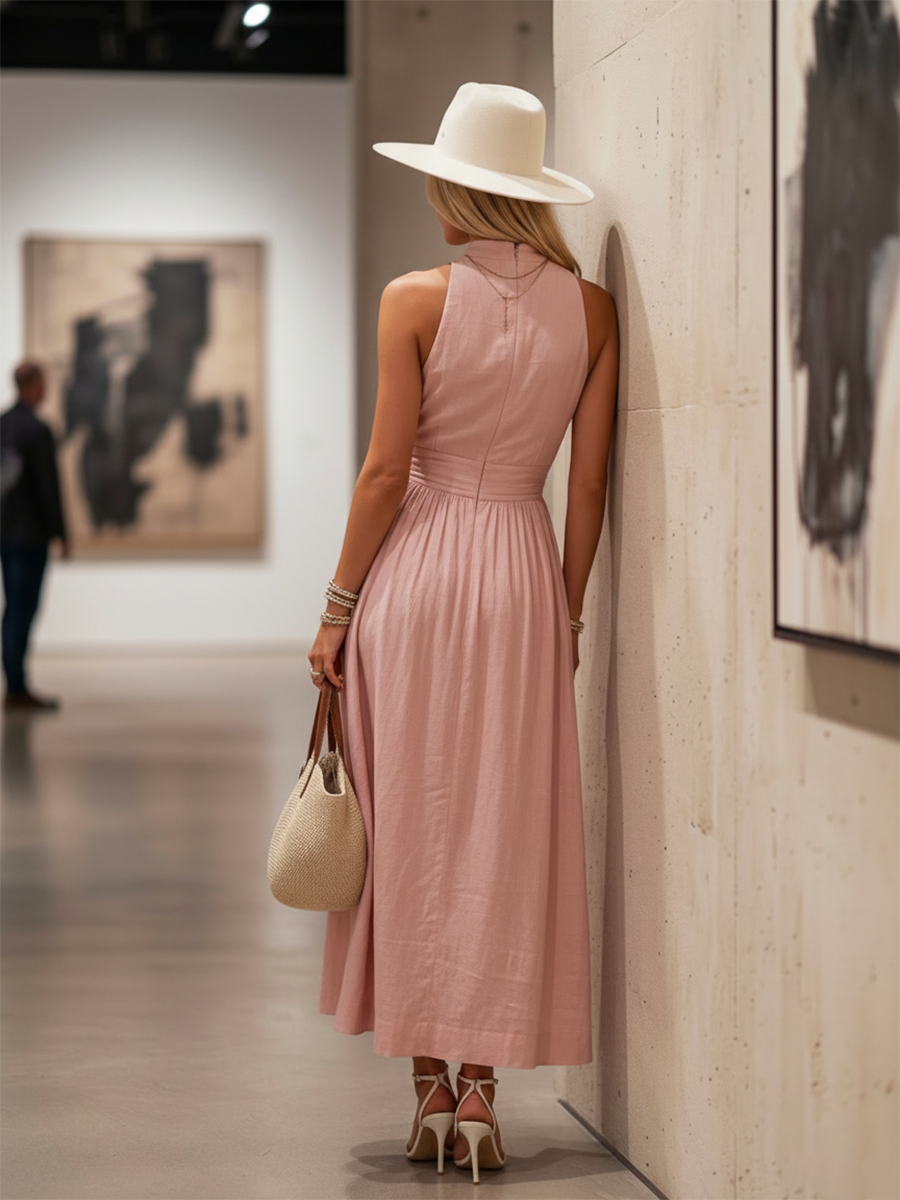 Cordua | Damen Neckholder Maxi Kleid - Pink - Image 12
