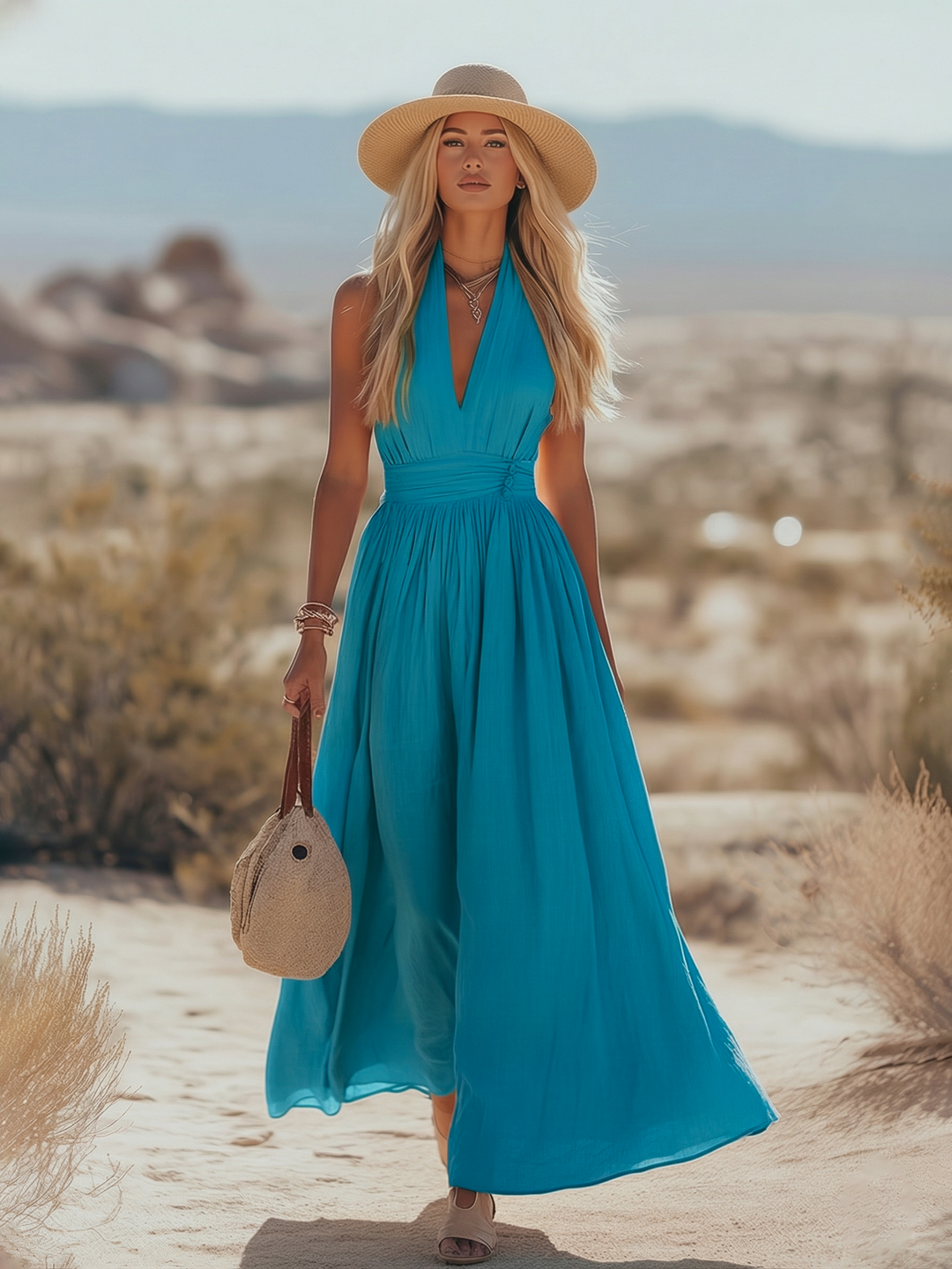 Cordua | Damen Neckholder Maxi Kleid - Pink - Image 3