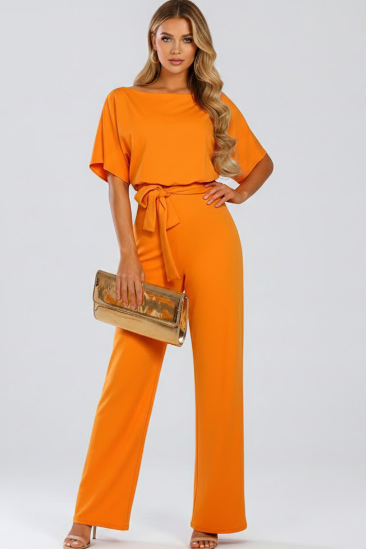 Cordula | Damen Rundhals Jumpsuit mit weiten Beinen - Beige - Image 10