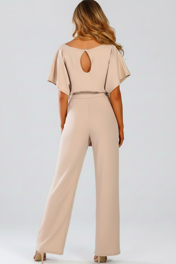 Cordula | Damen Rundhals Jumpsuit mit weiten Beinen - Beige - Image 3