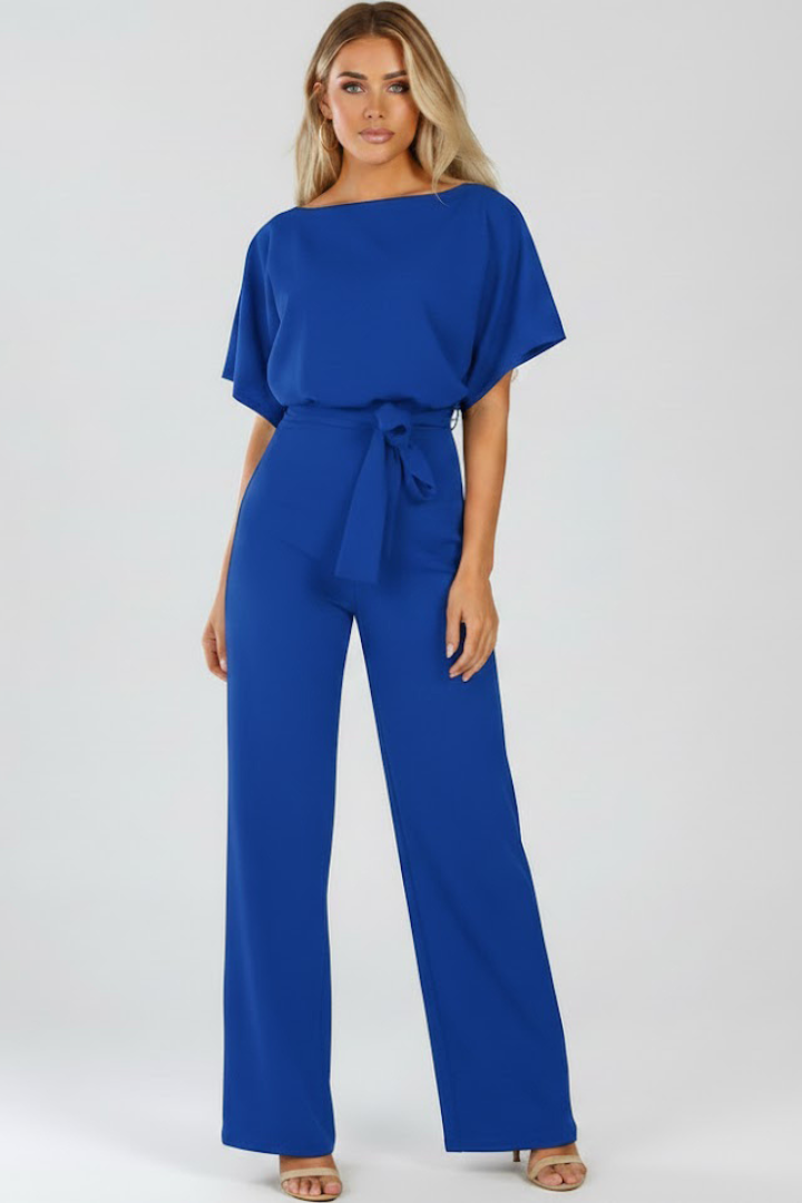 Cordula | Damen Rundhals Jumpsuit mit weiten Beinen - Beige - Image 7