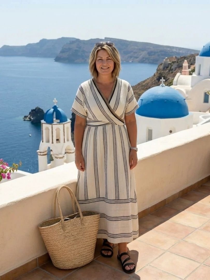 Corisande | Damen Gestreiftes Wickel Midi Kleid - Striped - Image 4