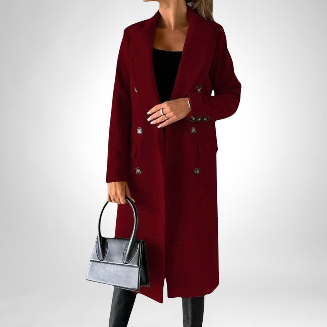 Corvaine | Damen Langer Wintermantel Zweireihig - Beige - Image 11